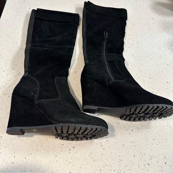 Steve Madden Willful Black Suede Wedge Knee-High Over the Knee Tall Boots 11M - Picture 12 of 13